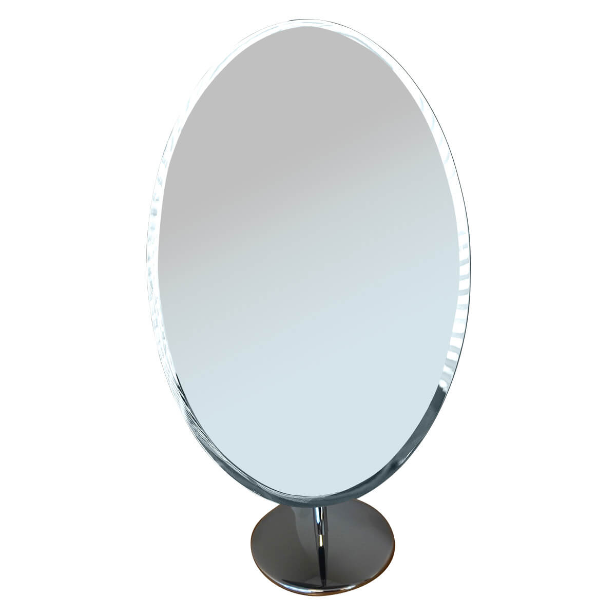 Large Chrome Pedestal Mirror Oval Rimless