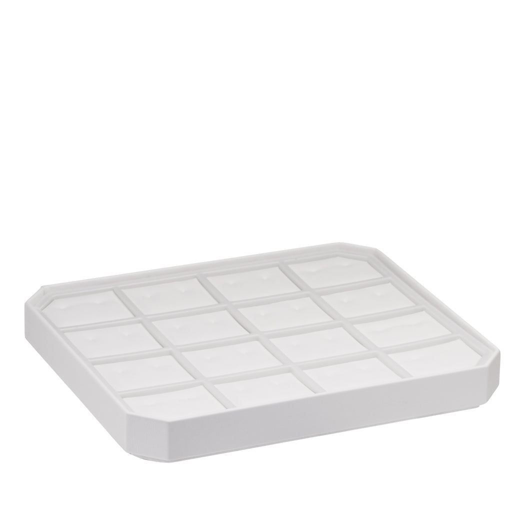 Octagon Lightweight Stackable 16 Earring Tray, Allure Leatherette Display Collection Tray DX26-WT White 1 allurepack