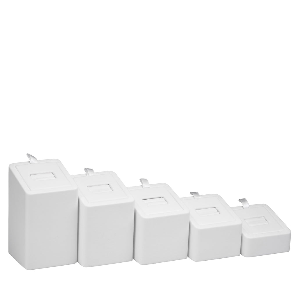 Set of 5 Ring Slot Stands, Allure Leatherette Display Collection Ring D171-WT White 1 allurepack